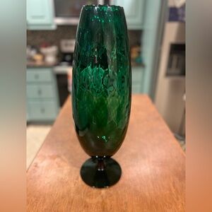Vintage Handblown Empoli Green Optic Italian Art Glass Vase Tall 18.5"